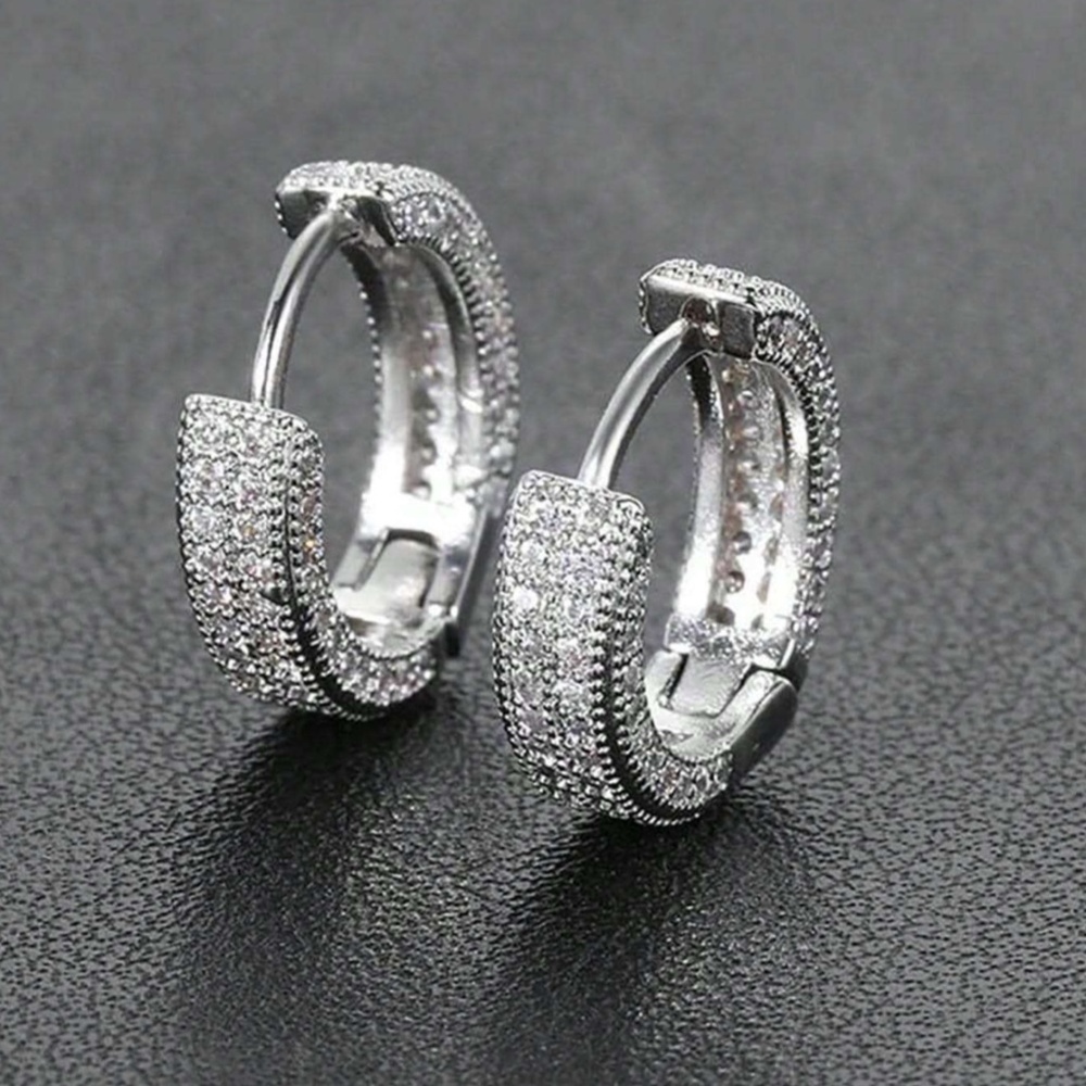 Silver Tone (or White Gold imitation) Hoop Earrings Faux Gem Stones
